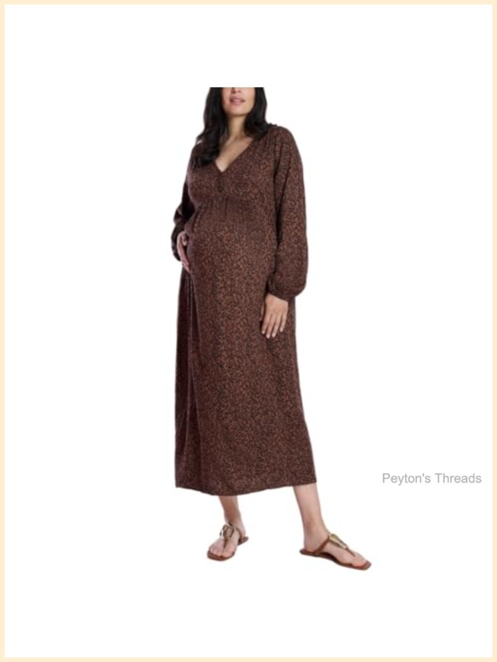 Women's Maternity Long Sleeve Button Front Midi Pregnancy Dress